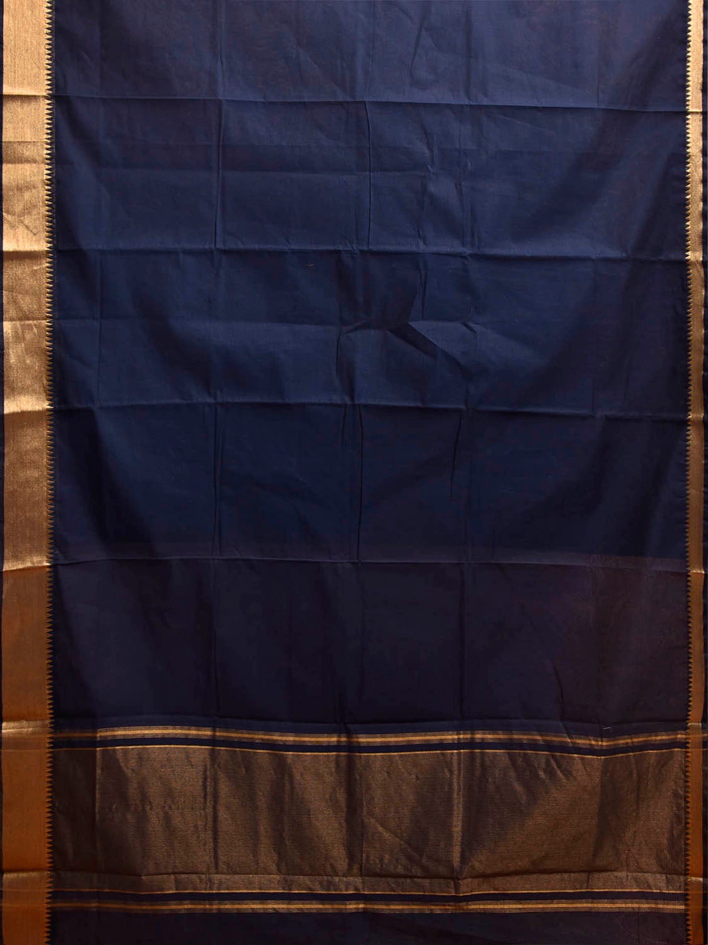 Navy Mangalgiri Cotton Handloom Plain Saree with Strips Pallu Design No Blouse mn0148