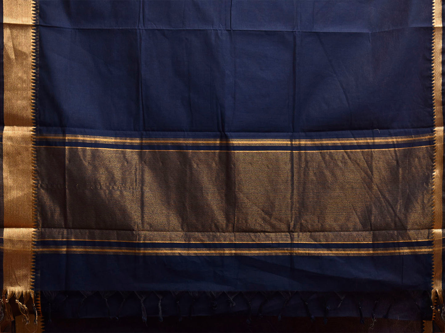 Navy Mangalgiri Cotton Handloom Plain Saree with Strips Pallu Design No Blouse mn0148