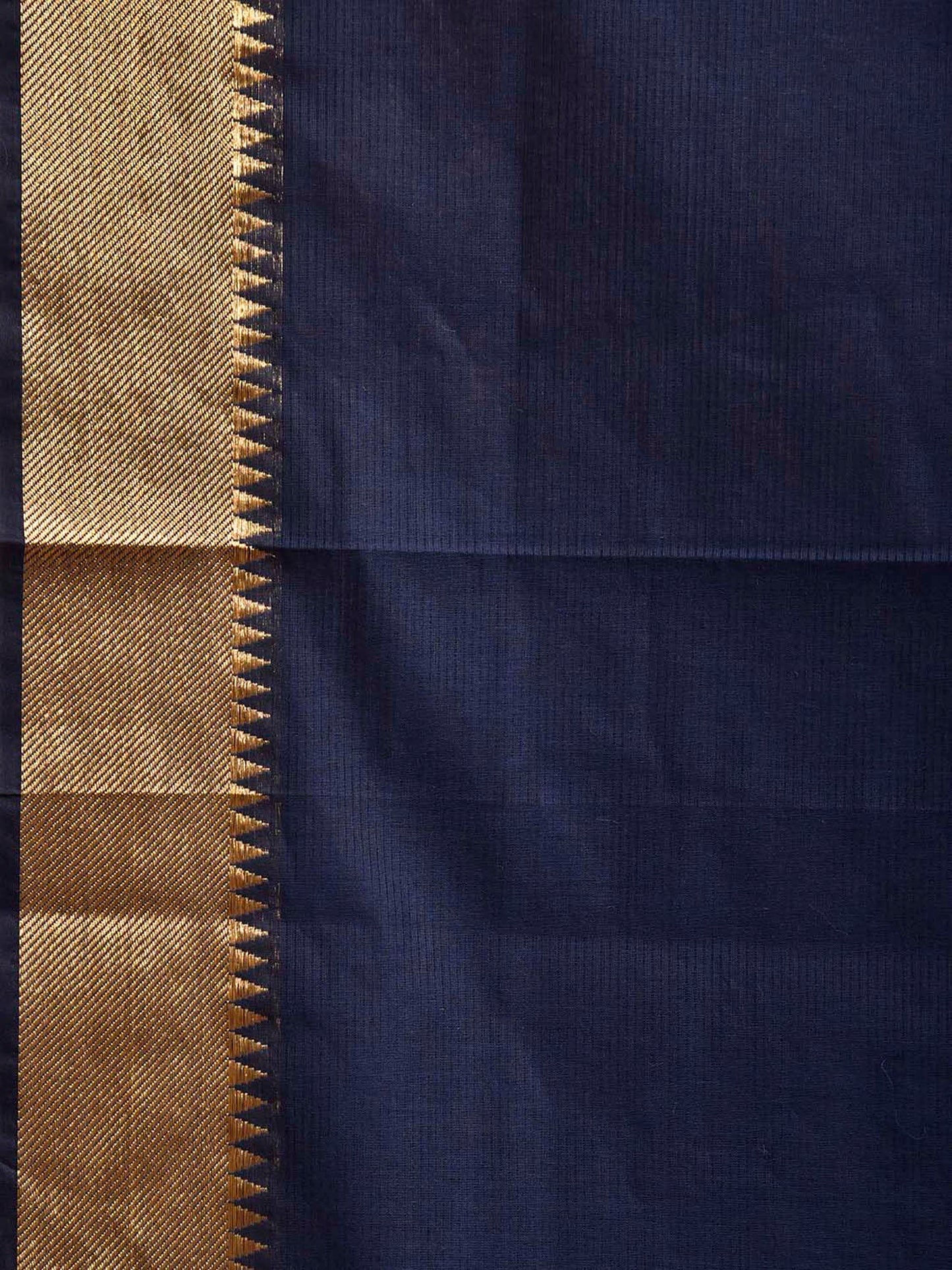 Navy Mangalgiri Cotton Handloom Plain Saree with Strips Pallu Design No Blouse mn0148