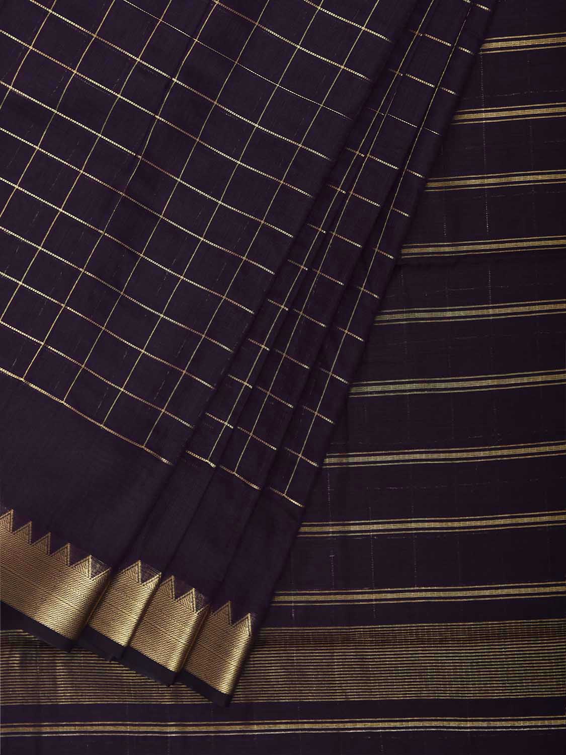 Dark Purple Mangalgiri Cotton Viscose Saree with Big Checks Design mn0149