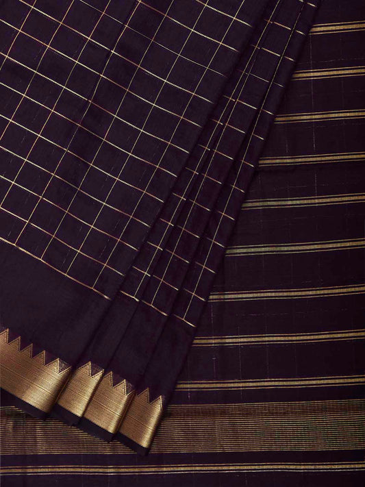 Dark Purple Mangalgiri Cotton Viscose Saree with Big Checks Design mn0149