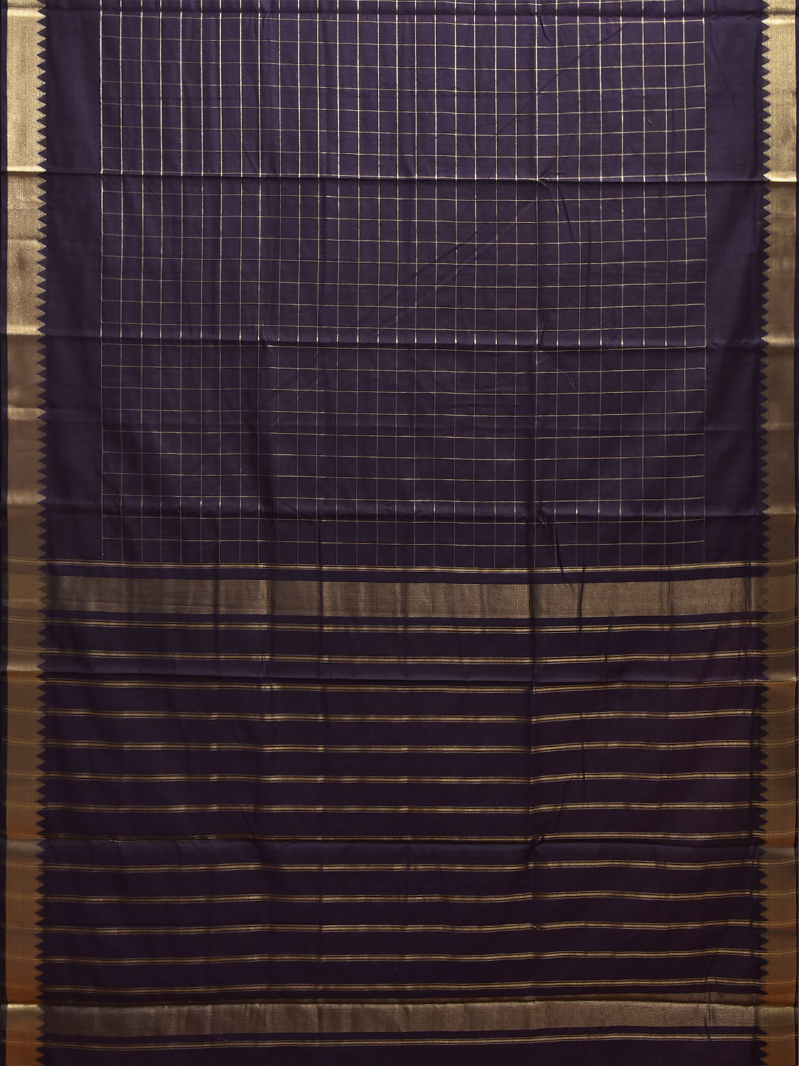 Dark Purple Mangalgiri Cotton Viscose Saree with Big Checks Design mn0149