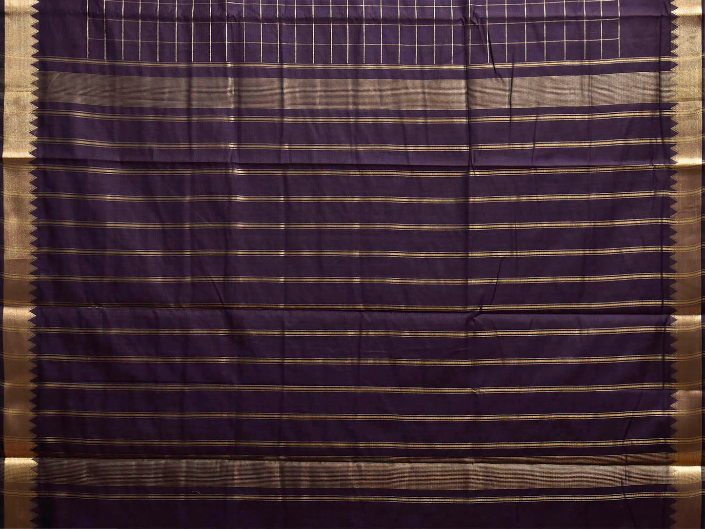 Dark Purple Mangalgiri Cotton Viscose Saree with Big Checks Design mn0149