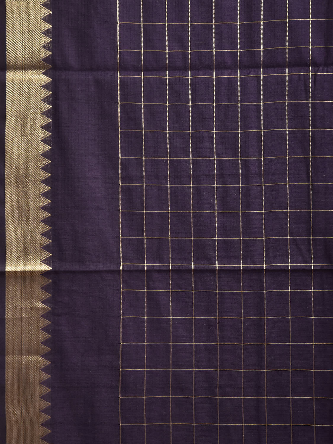 Dark Purple Mangalgiri Cotton Viscose Saree with Big Checks Design mn0149