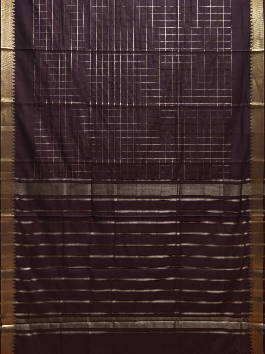 Dark Brown Mangalgiri Cotton Viscose Saree with Big Checks Design mn0150