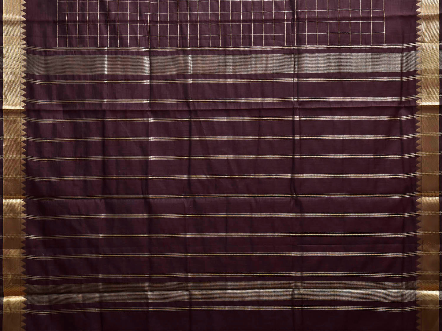 Dark Brown Mangalgiri Cotton Viscose Saree with Big Checks Design mn0150