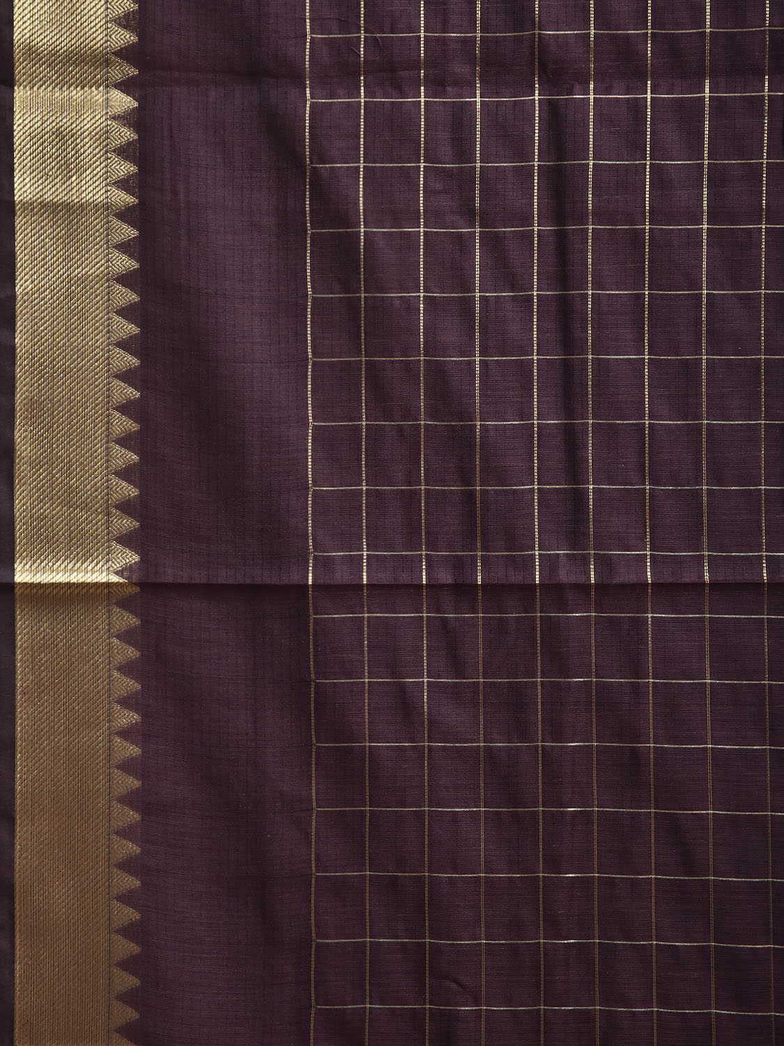 Dark Brown Mangalgiri Cotton Viscose Saree with Big Checks Design mn0150