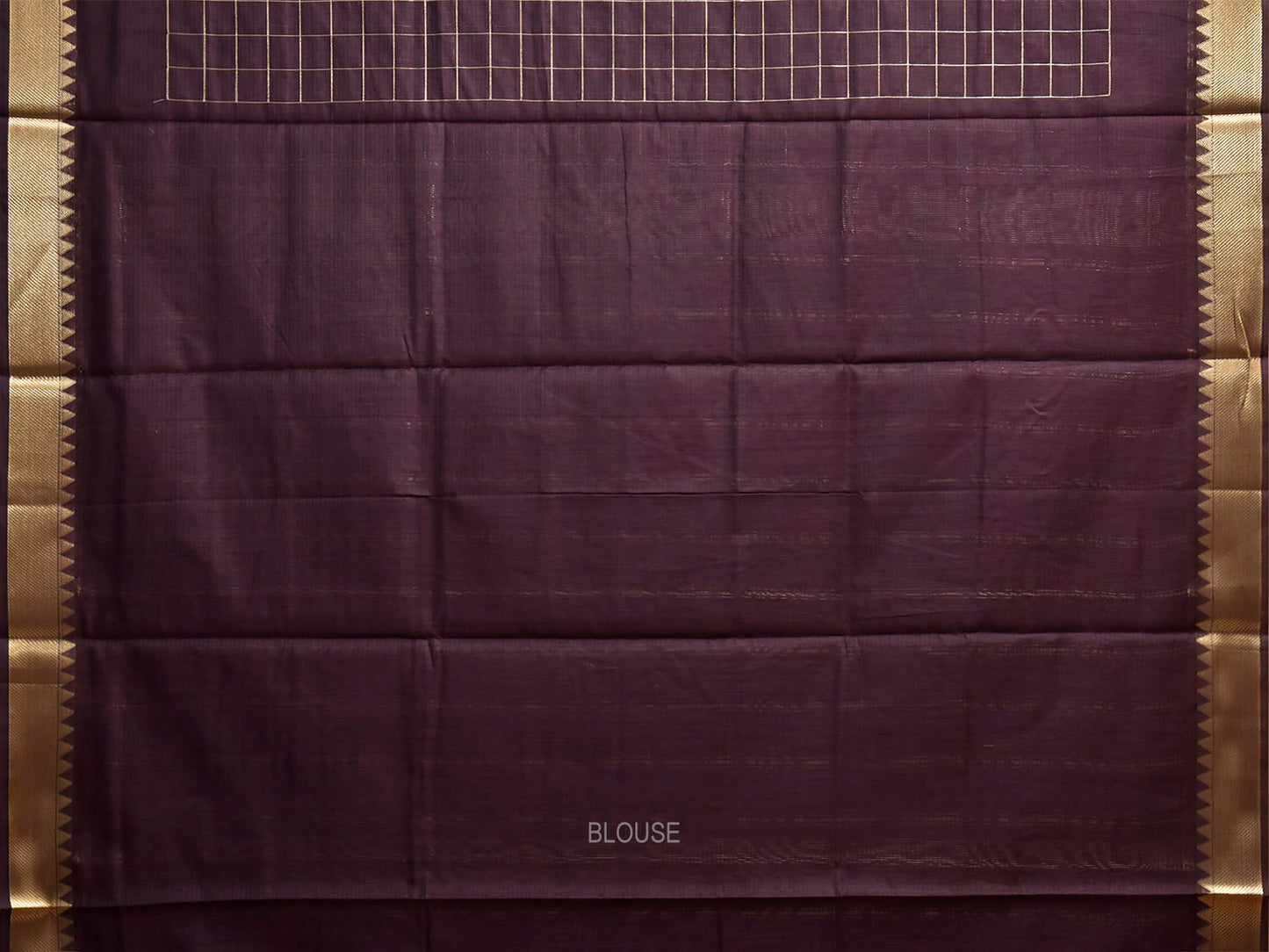 Dark Brown Mangalgiri Cotton Viscose Saree with Big Checks Design mn0150