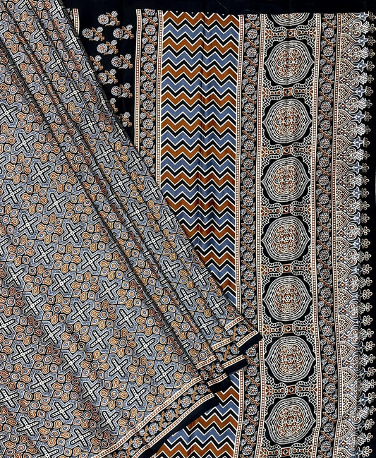 Multi Colour Ajrakh Print Saree with Geometrical Design pr0081ap