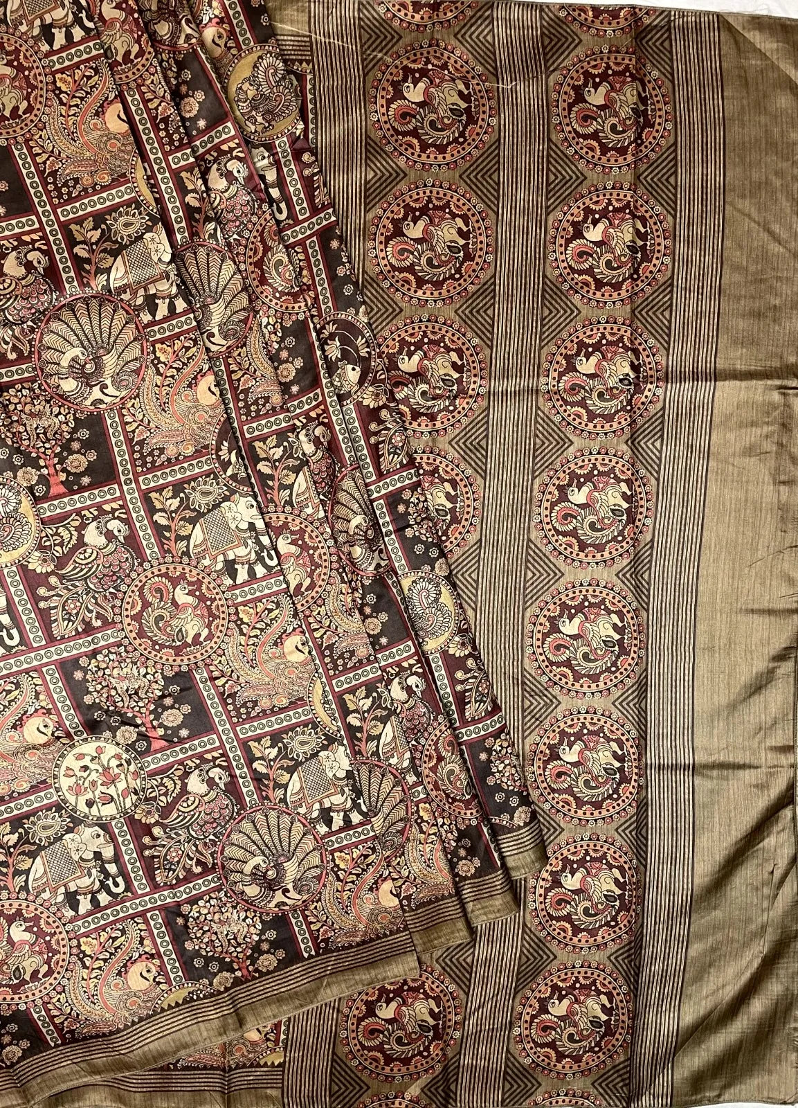 Multi Colour Digital Printed Satin Silk Saree with Birds and Floral Design pr0077ap