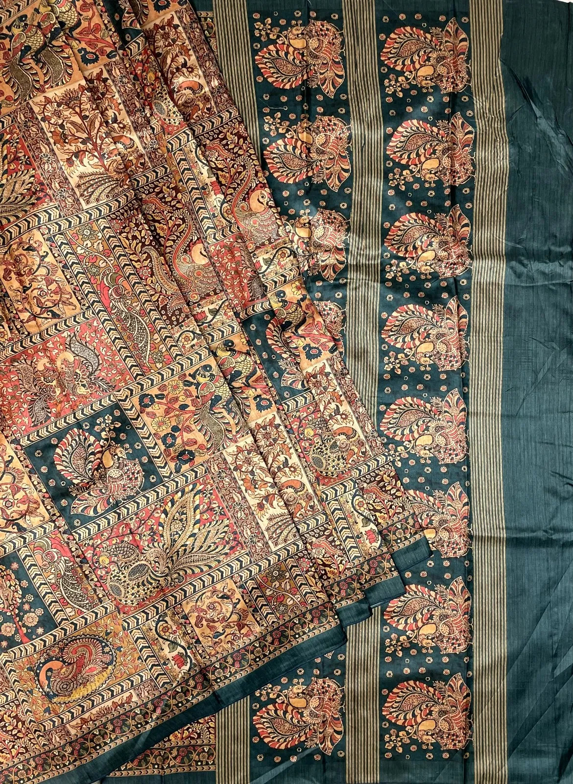 Multi Colour Digital Printed Satin Silk Saree with Birds and Floral Design pr0080ap