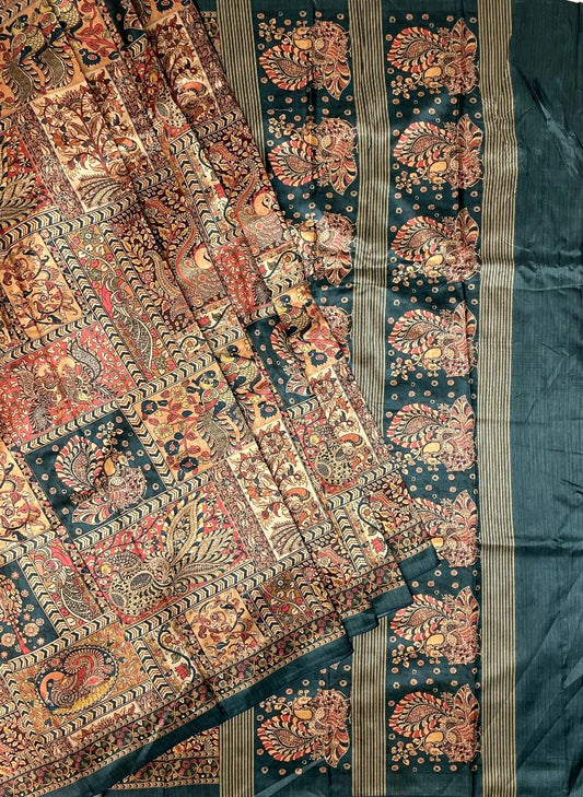 Multi Colour Digital Printed Satin Silk Saree with Birds and Floral Design pr0080ap