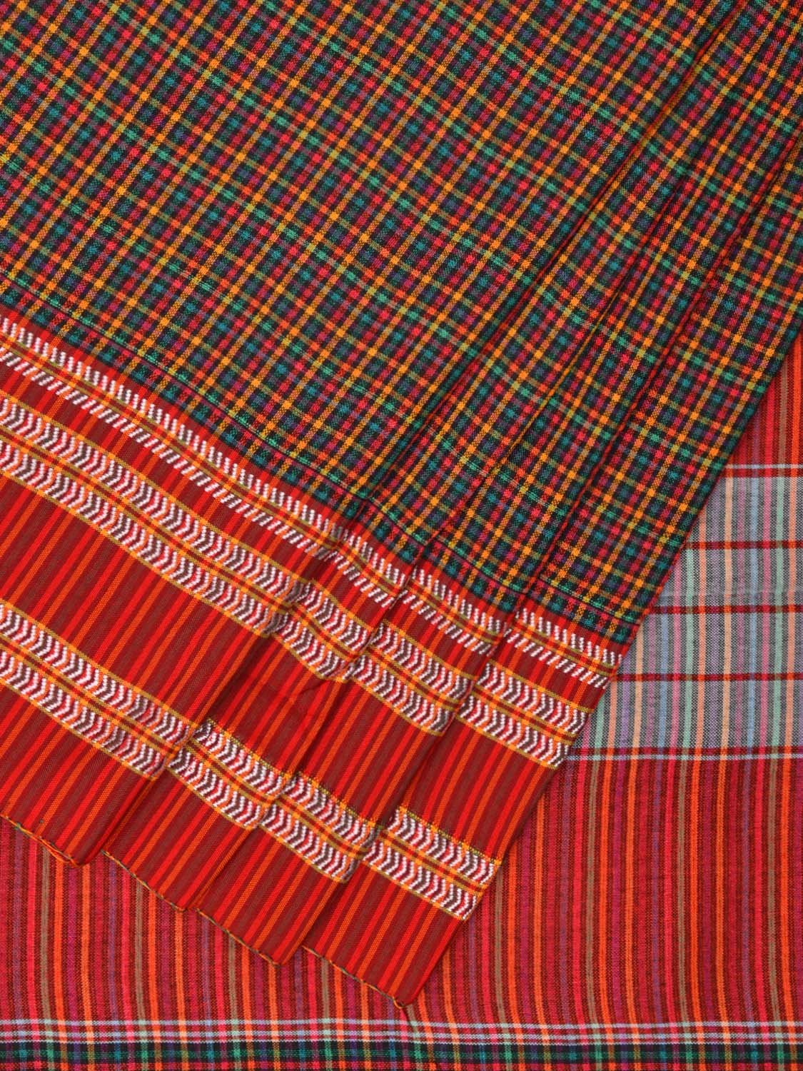 Multicolor Bamboo Cotton Saree with Small Checks Design No Blouse bc0609