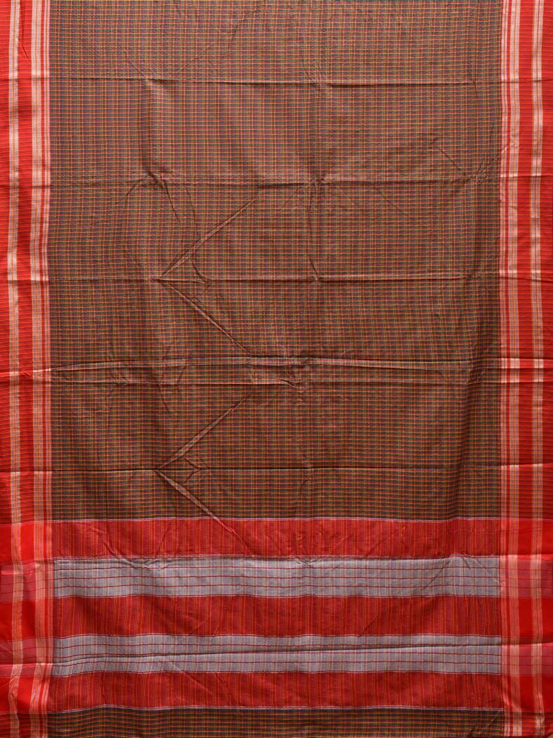 Multicolor Bamboo Cotton Saree with Small Checks Design No Blouse bc0609