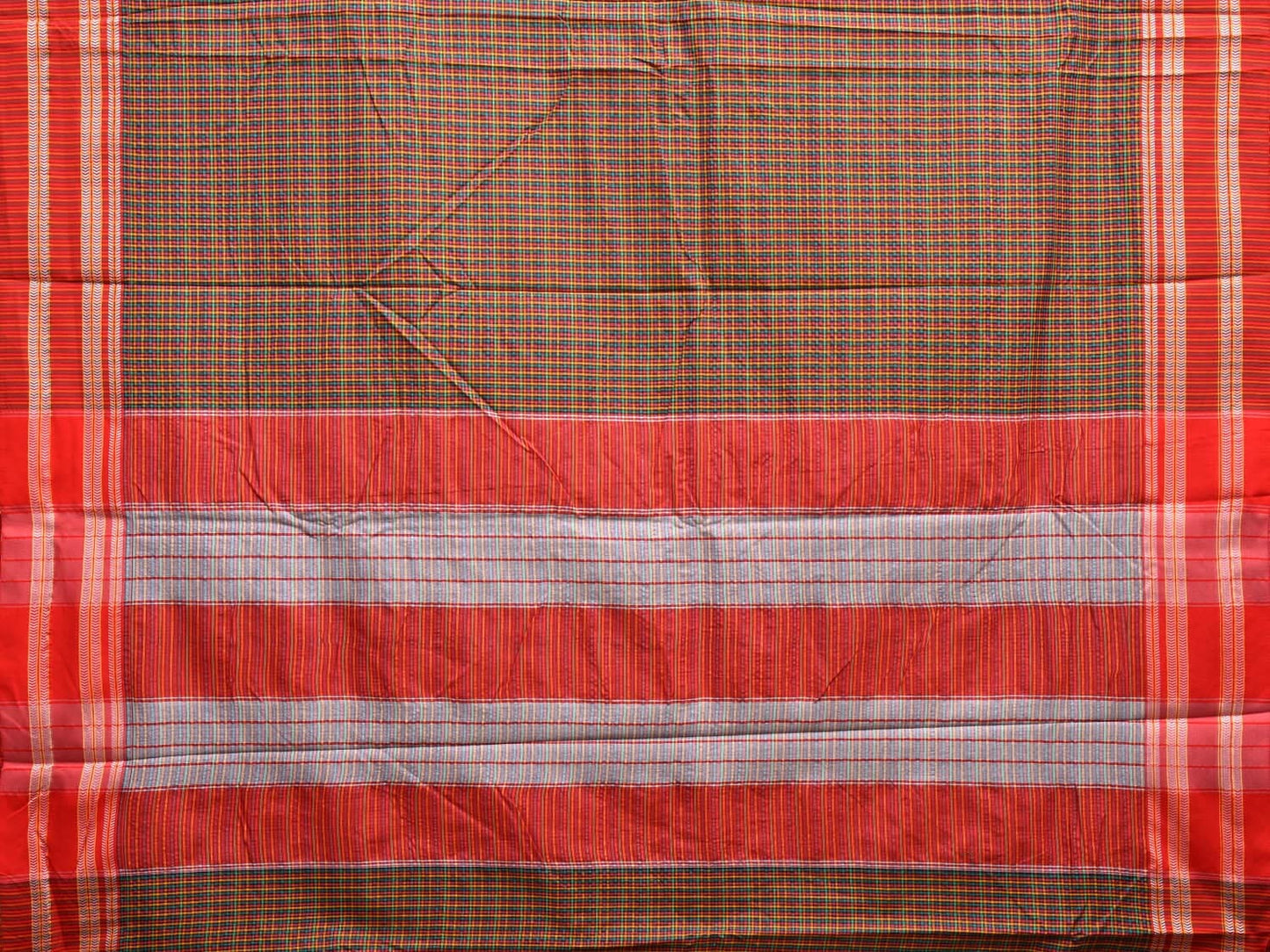 Multicolor Bamboo Cotton Saree with Small Checks Design No Blouse bc0609