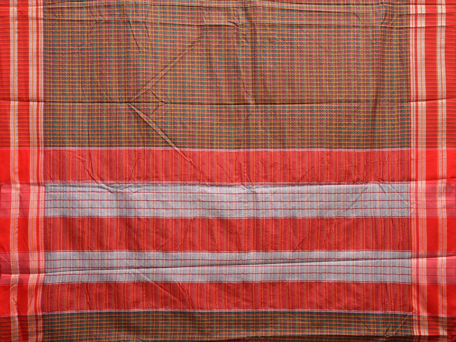 Multicolor Bamboo Cotton Saree with Small Checks Design No Blouse bc0609