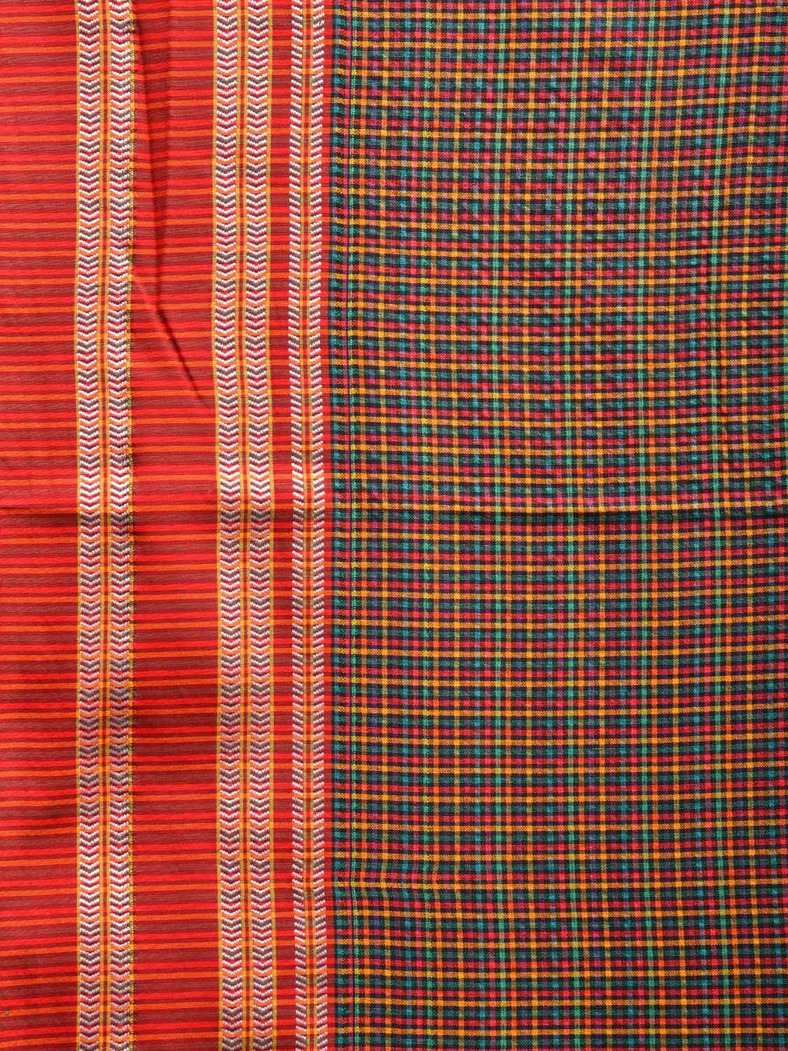 Multicolor Bamboo Cotton Saree with Small Checks Design No Blouse bc0609