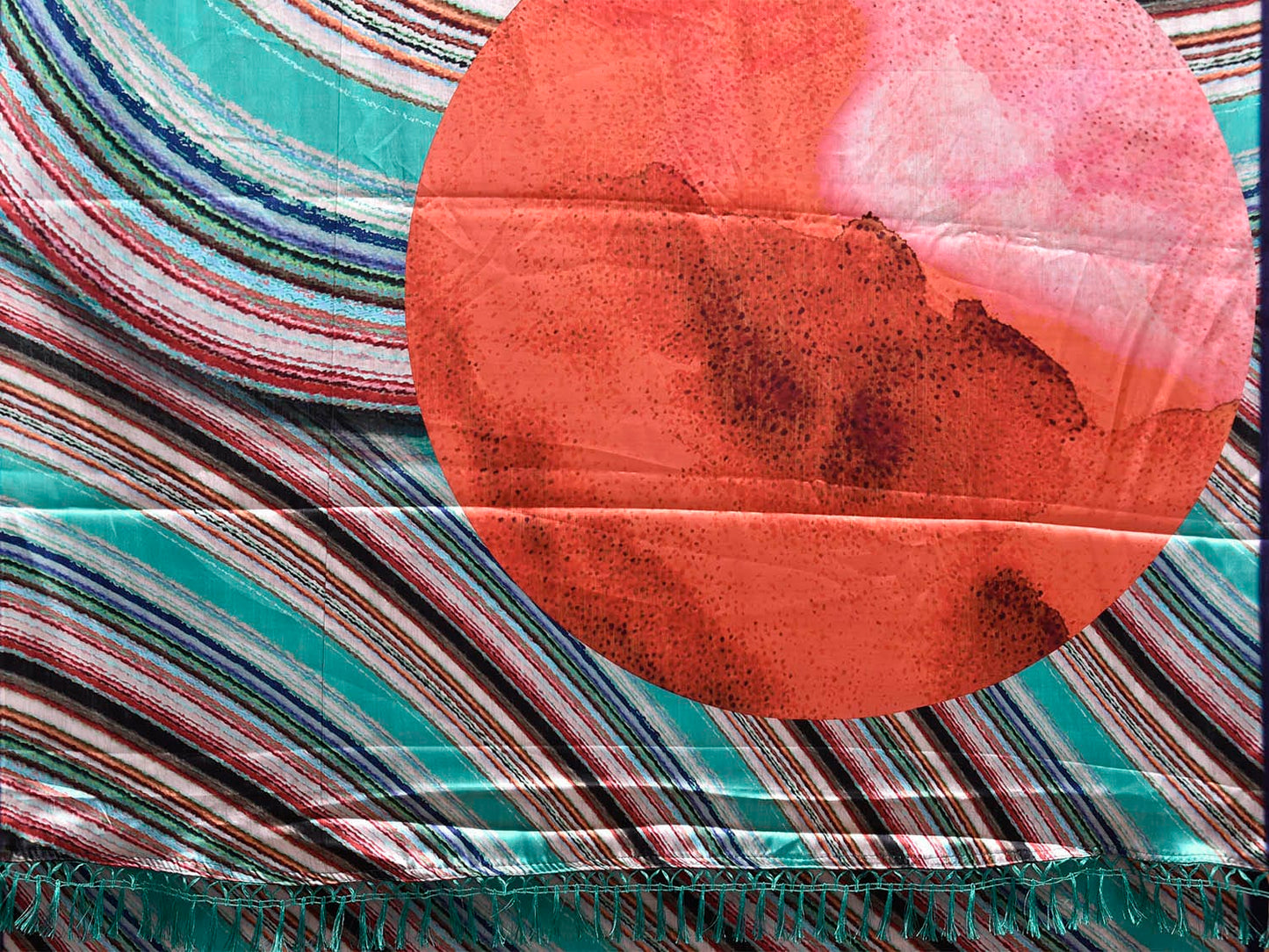 Multicolor Digital Print Satin Saree with Abstract Design o0675