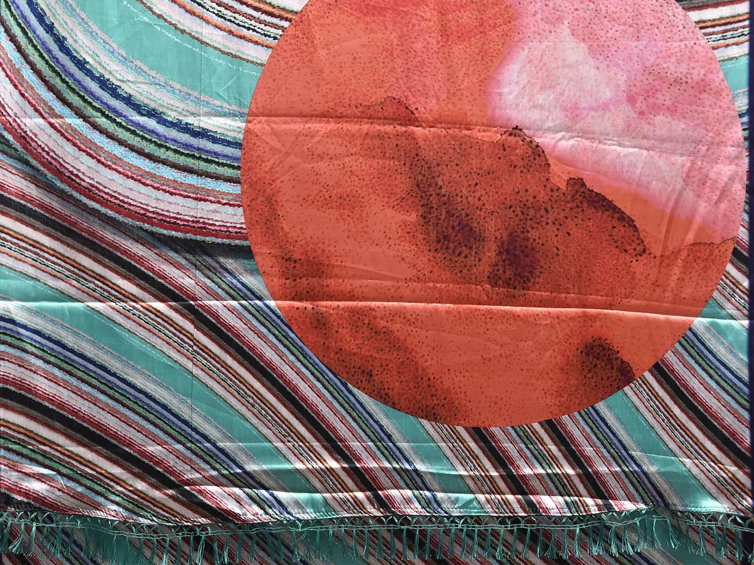 Multicolor Digital Print Satin Saree with Abstract Design o0675