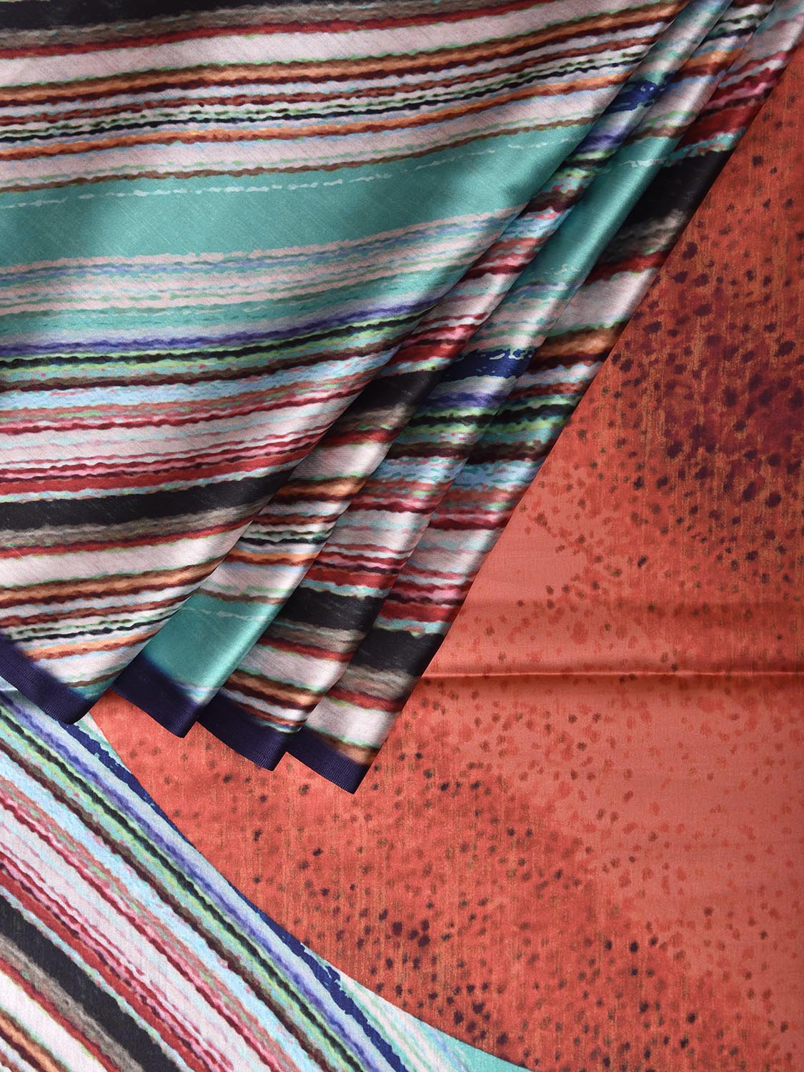 Multicolor Digital Print Satin Saree with Abstract Design o0675