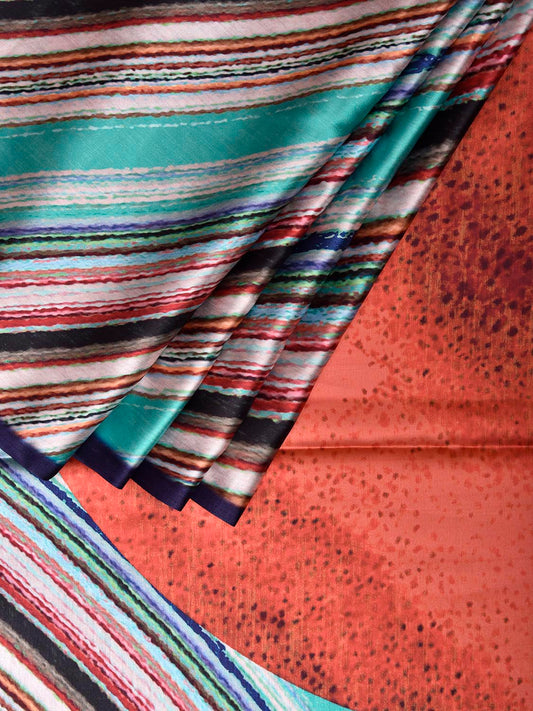 Multicolor Digital Print Satin Saree with Abstract Design o0675