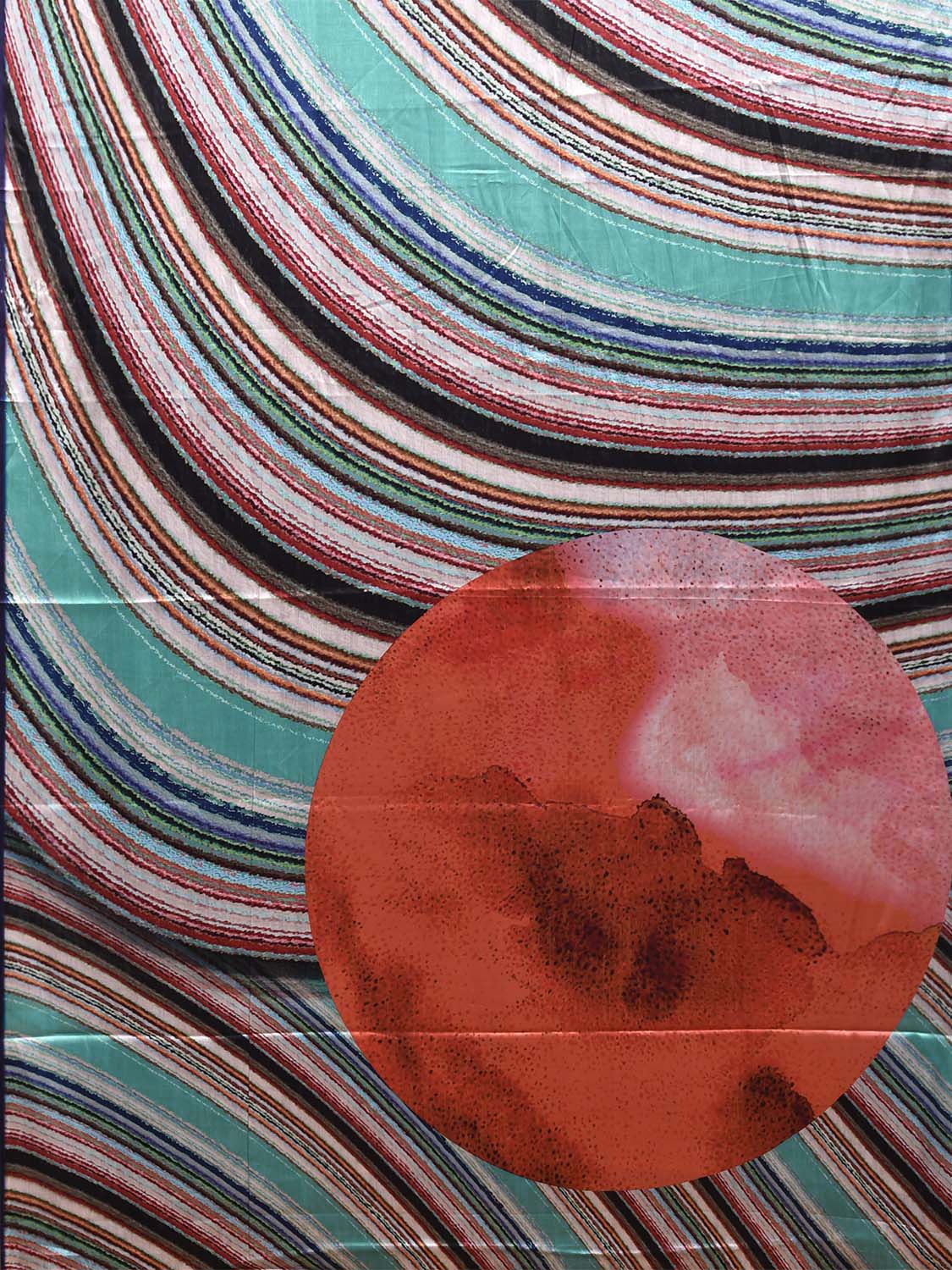 Multicolor Digital Print Satin Saree with Abstract Design o0675