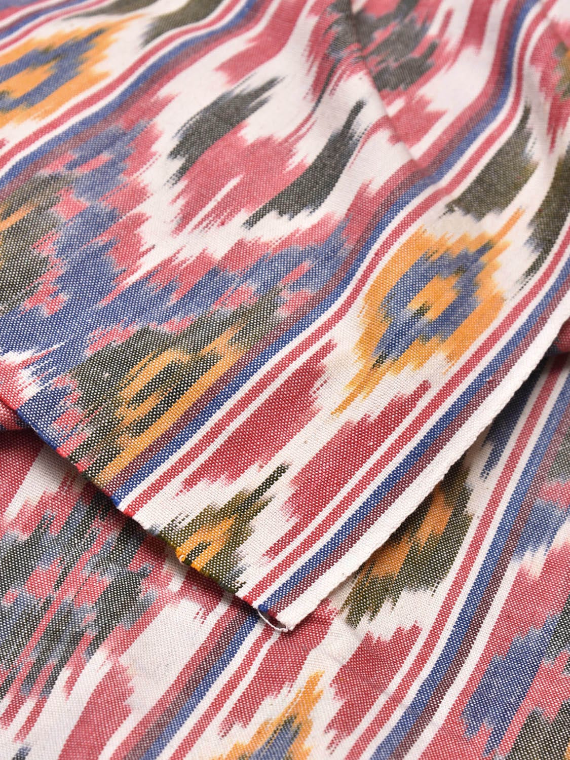 Multicolor Ikat Cotton Handloom 2.5mts Fabric with Uzbekistan Pattern Design f0259