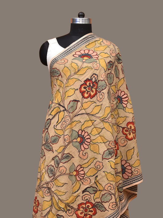 Multicolor Kalamkari Hand Painted Cotton Handloom Dupatta with Floral Design ds3276