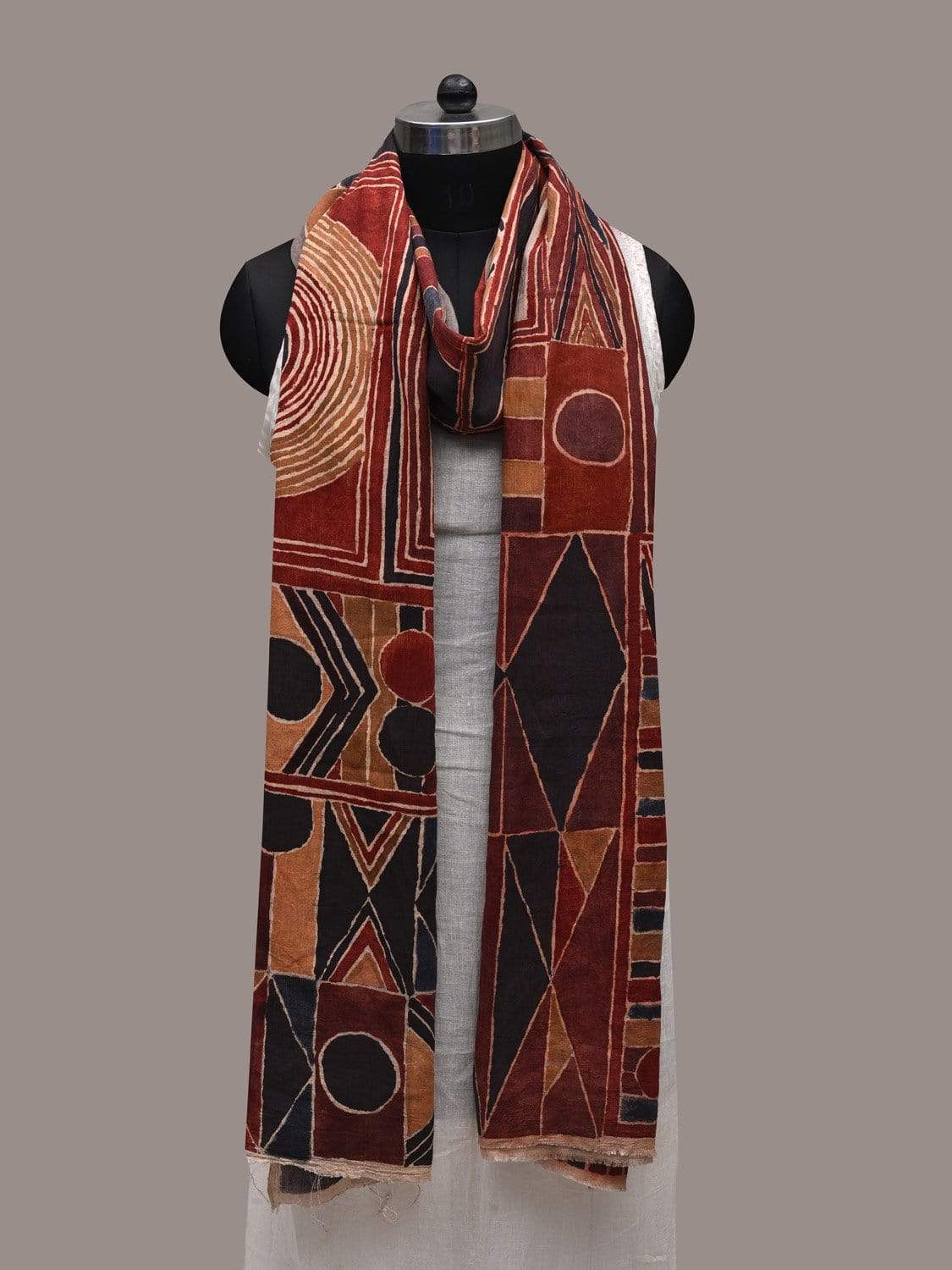 Multicolor Kalamkari Hand Painted Cotton Handloom Dupatta with Geometric Design ds2527
