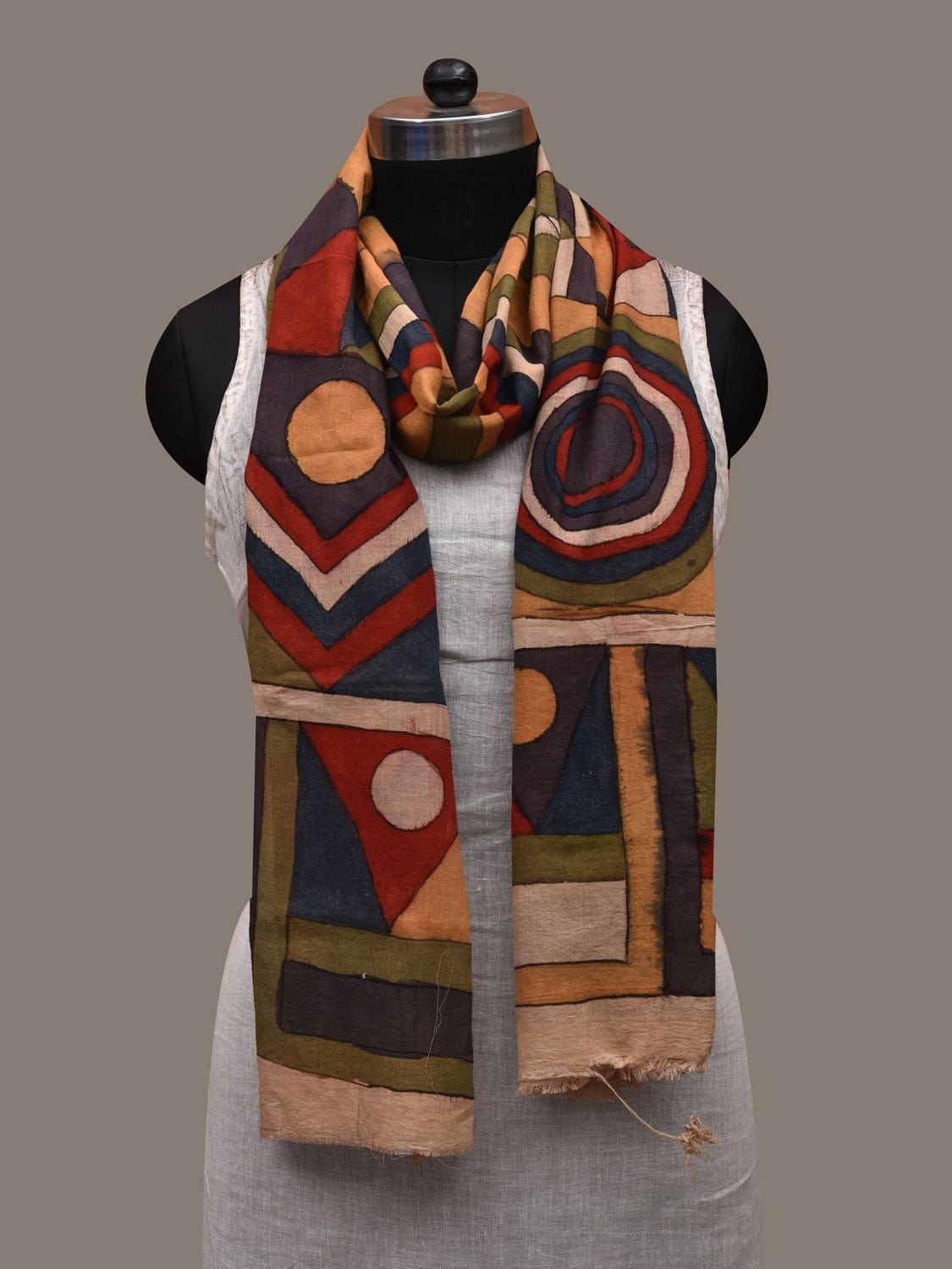 Multicolor Kalamkari Hand Painted Cotton Handloom Stole with Geometric Design ds2641