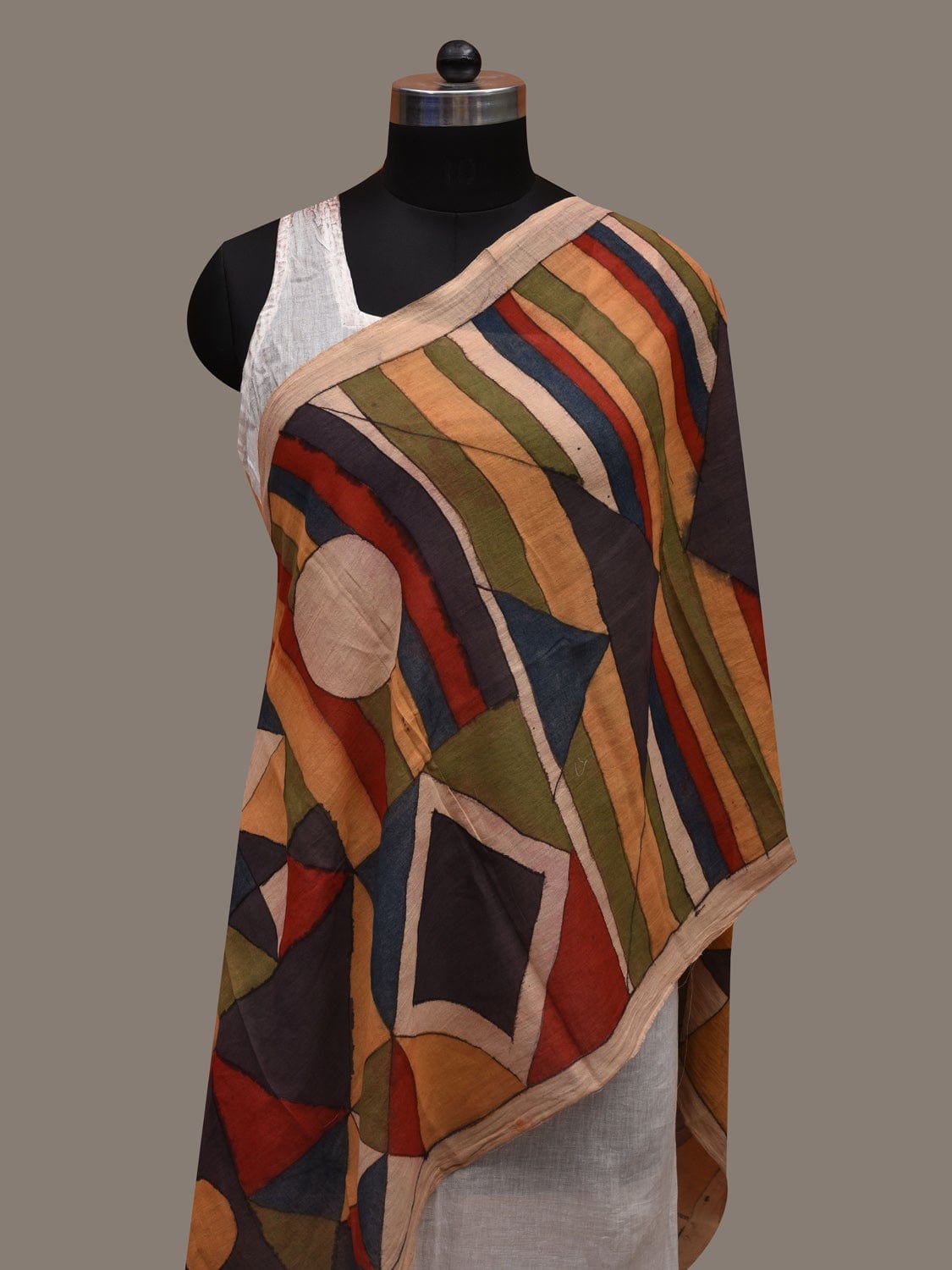 Multicolor Kalamkari Hand Painted Cotton Handloom Stole with Geometric Design ds2641