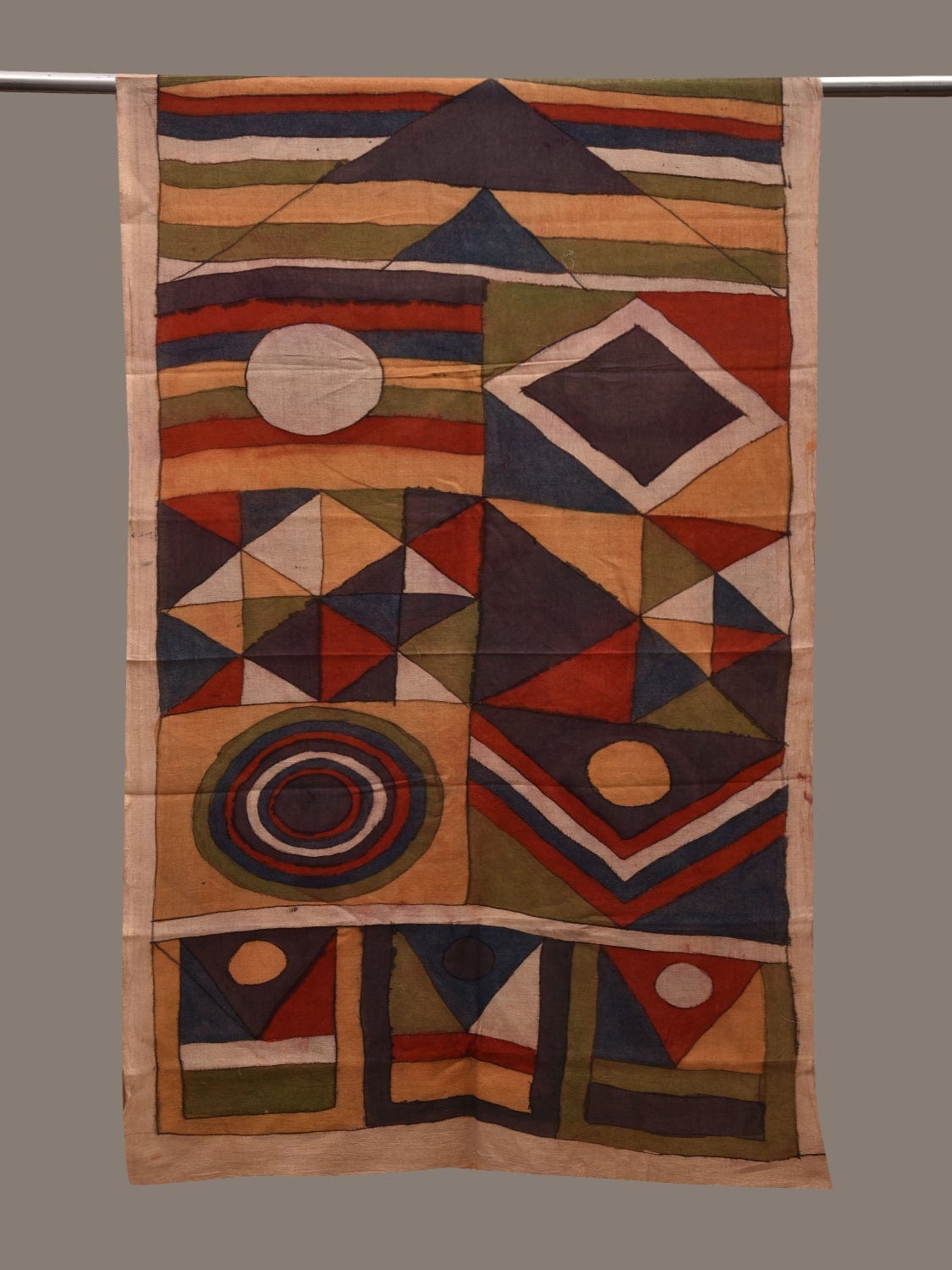Multicolor Kalamkari Hand Painted Cotton Handloom Stole with Geometric Design ds2641