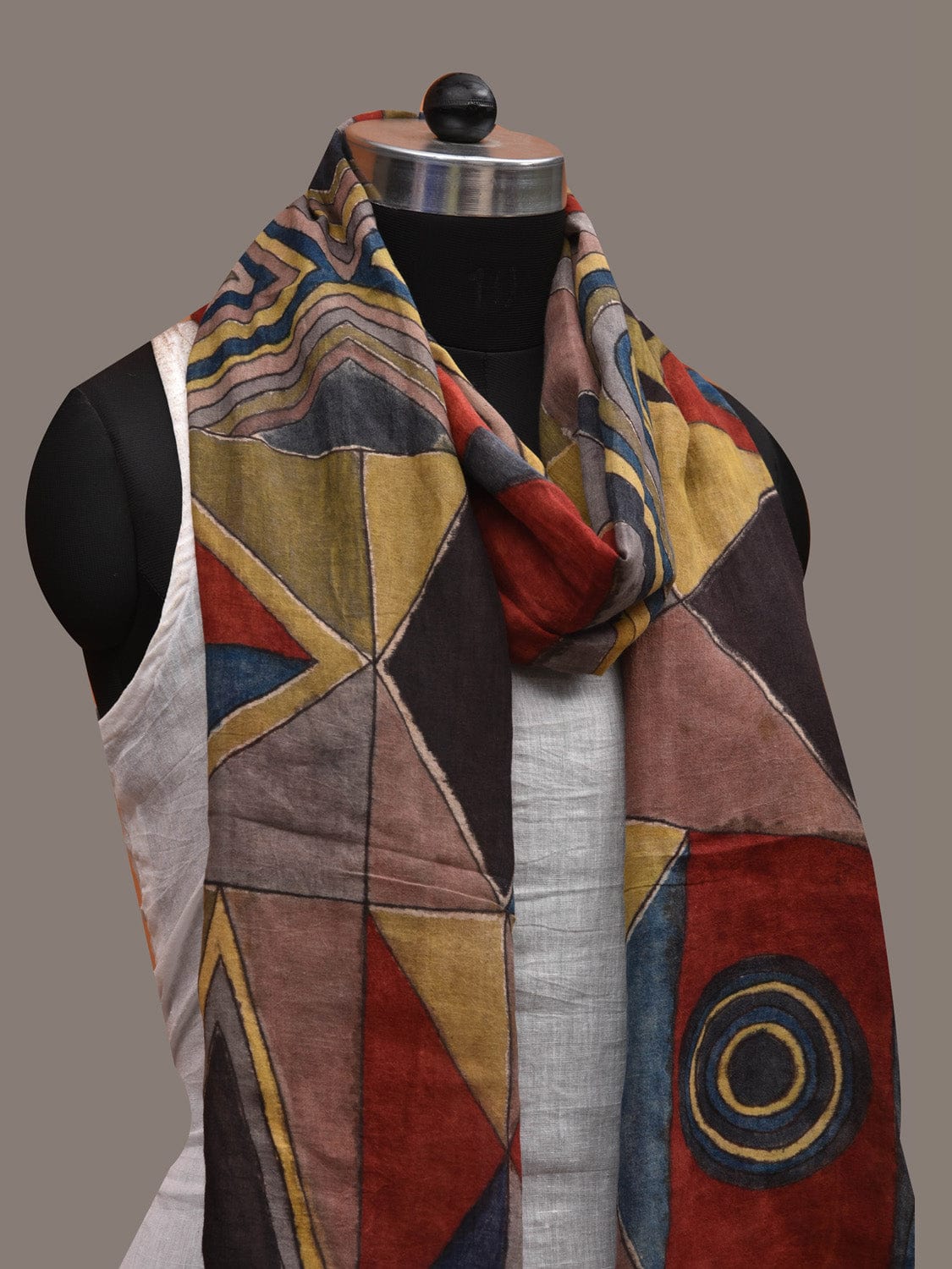 Multicolor Kalamkari Hand Painted Cotton Handloom Stole with Geometric Design ds2801