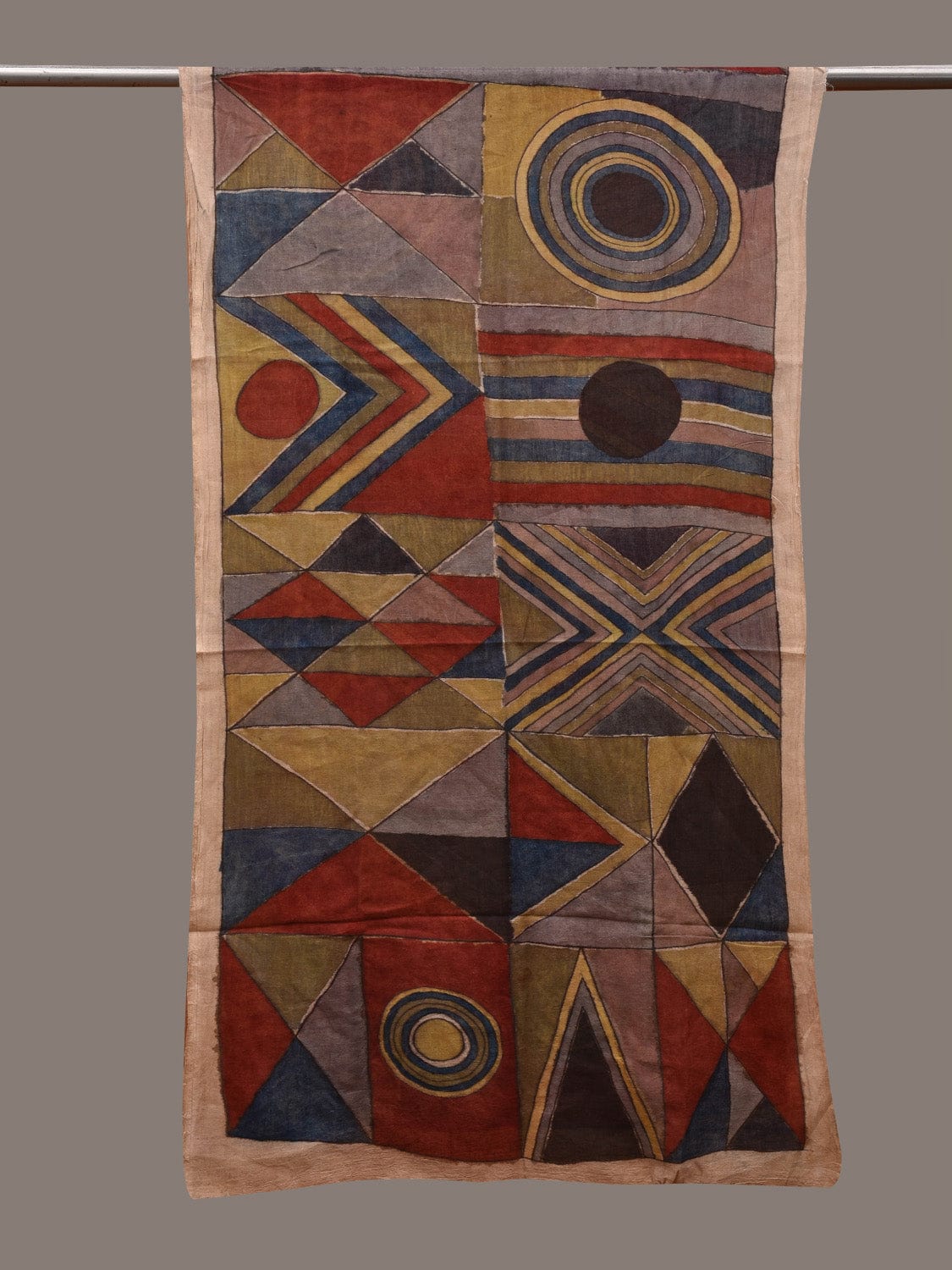 Multicolor Kalamkari Hand Painted Cotton Handloom Stole with Geometric Design ds2801