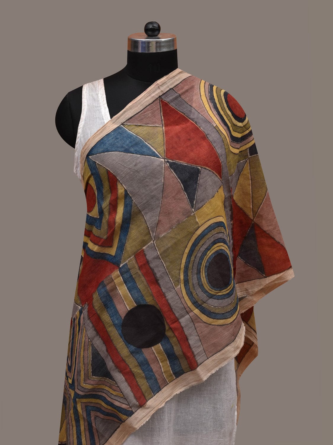 Multicolor Kalamkari Hand Painted Cotton Handloom Stole with Geometric Design ds2801