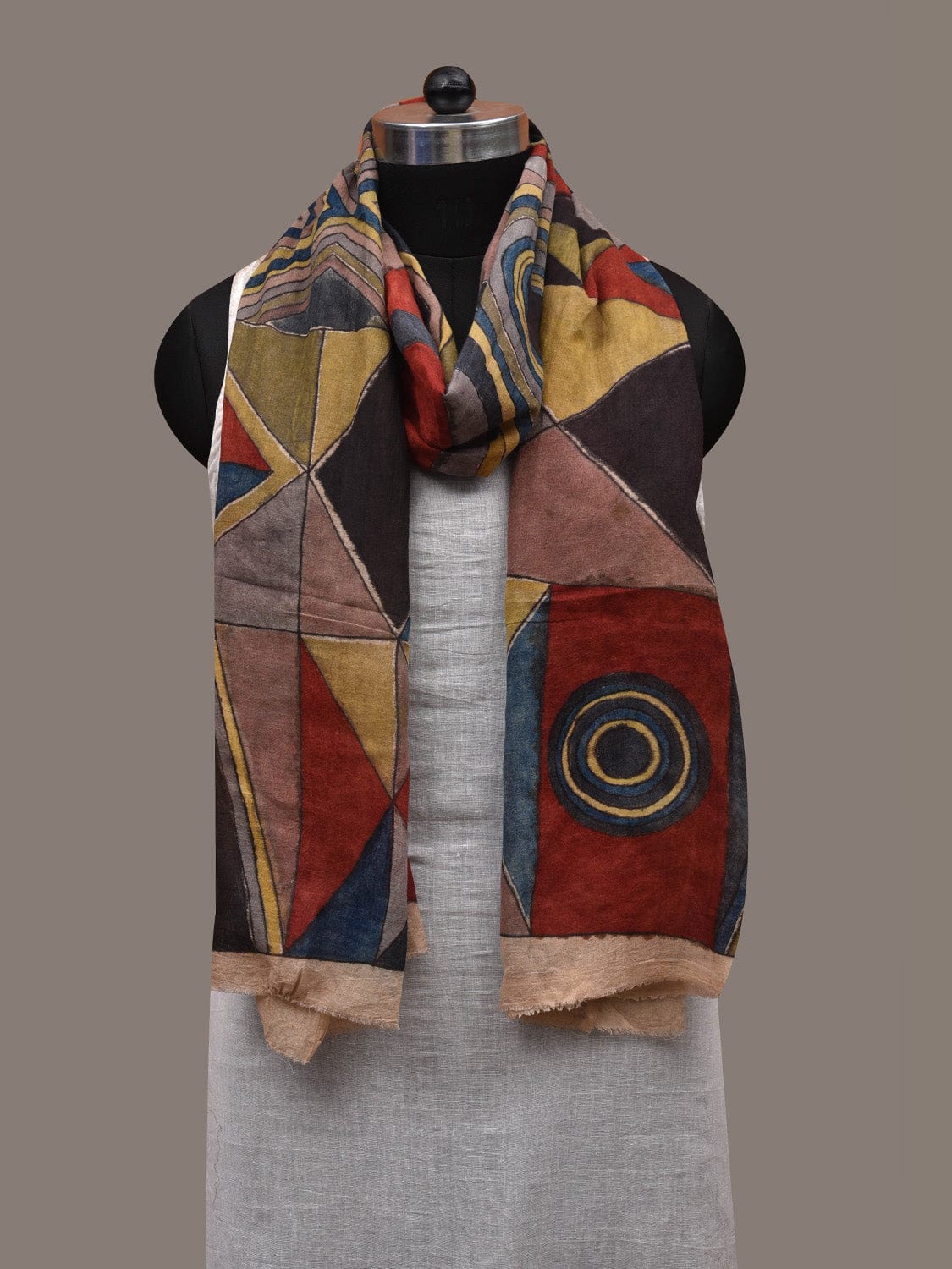 Multicolor Kalamkari Hand Painted Cotton Handloom Stole with Geometric Design ds2801