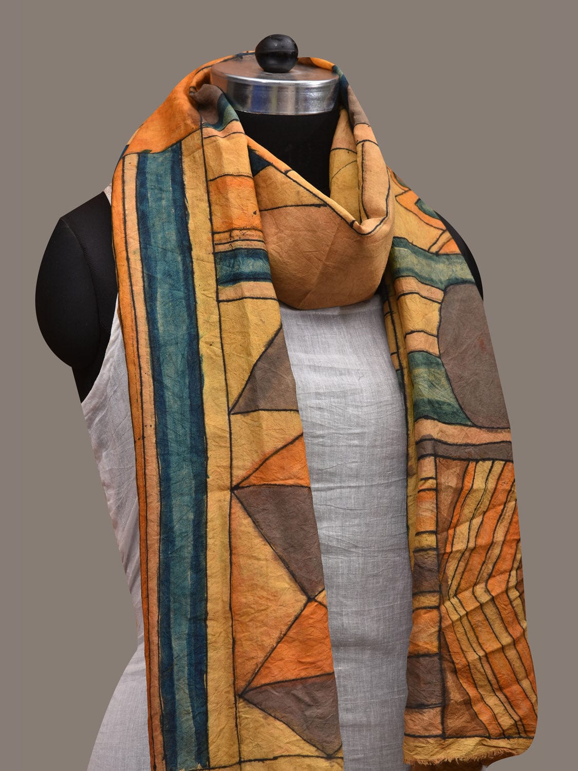 Multicolor Kalamkari Hand Painted Cotton Handloom Stole with Geometric Design ds2827