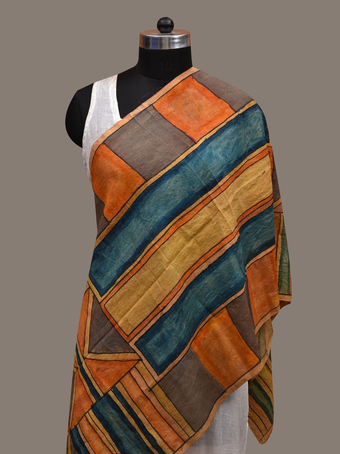 Multicolor Kalamkari Hand Painted Cotton Handloom Stole with Geometric Design ds2830