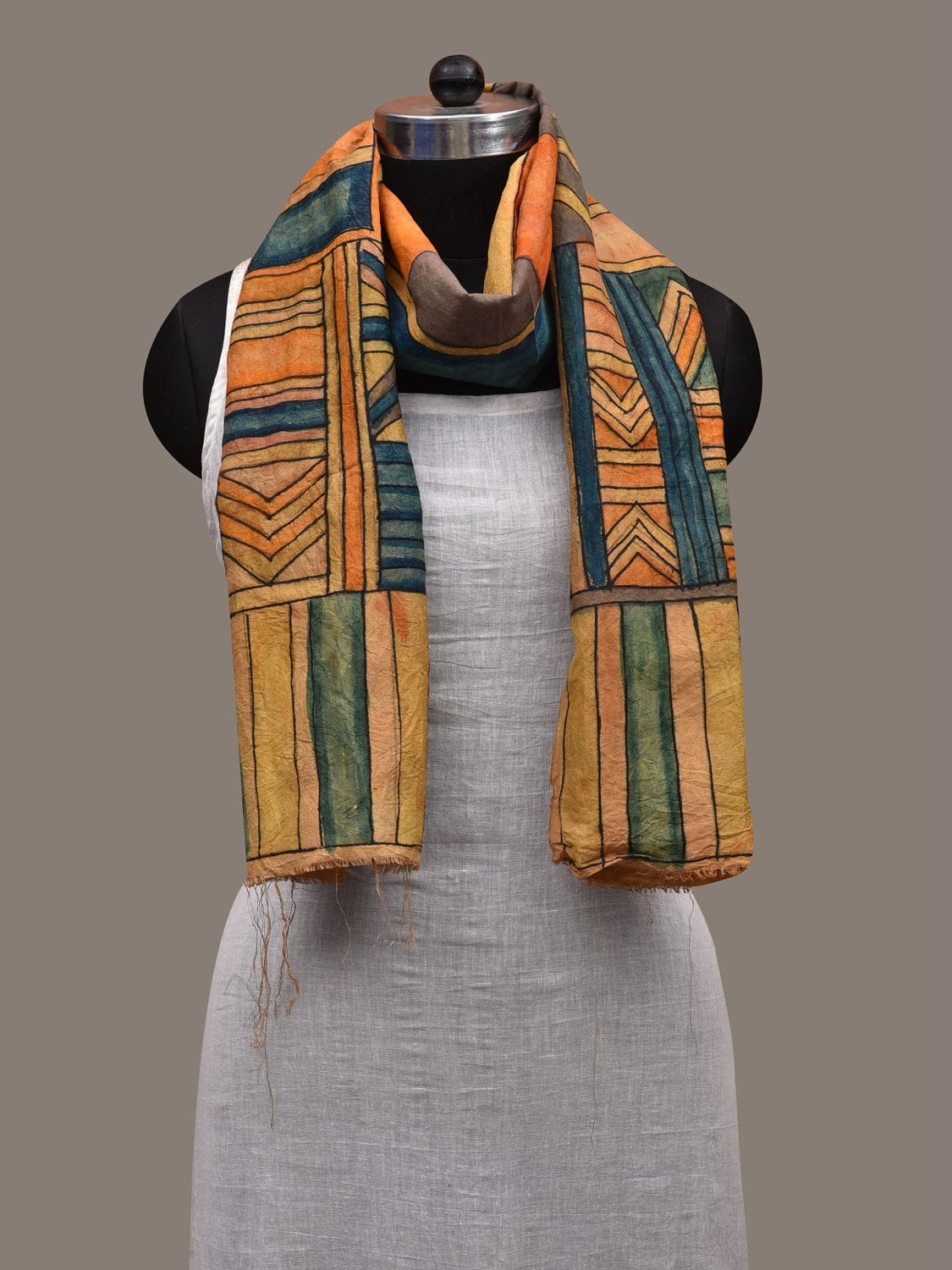 Multicolor Kalamkari Hand Painted Cotton Handloom Stole with Geometric Design ds2830