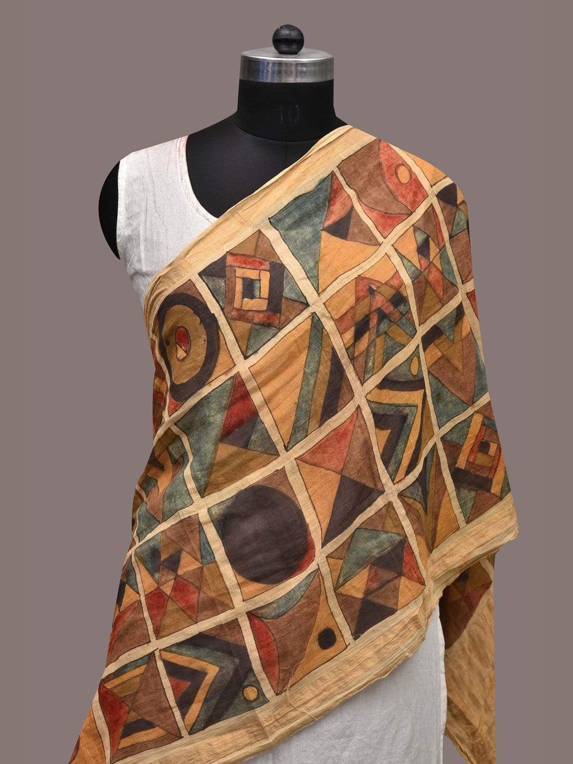 Multicolor Kalamkari Hand Painted Cotton Handloom Stole with Geometrical Design ds2355