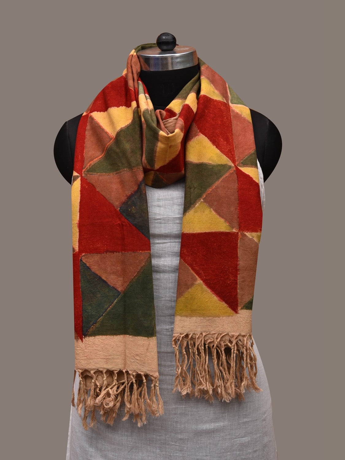 Multicolor Kalamkari Hand Painted Cotton Silk Handloom Dupatta with Geometric Design ds2703