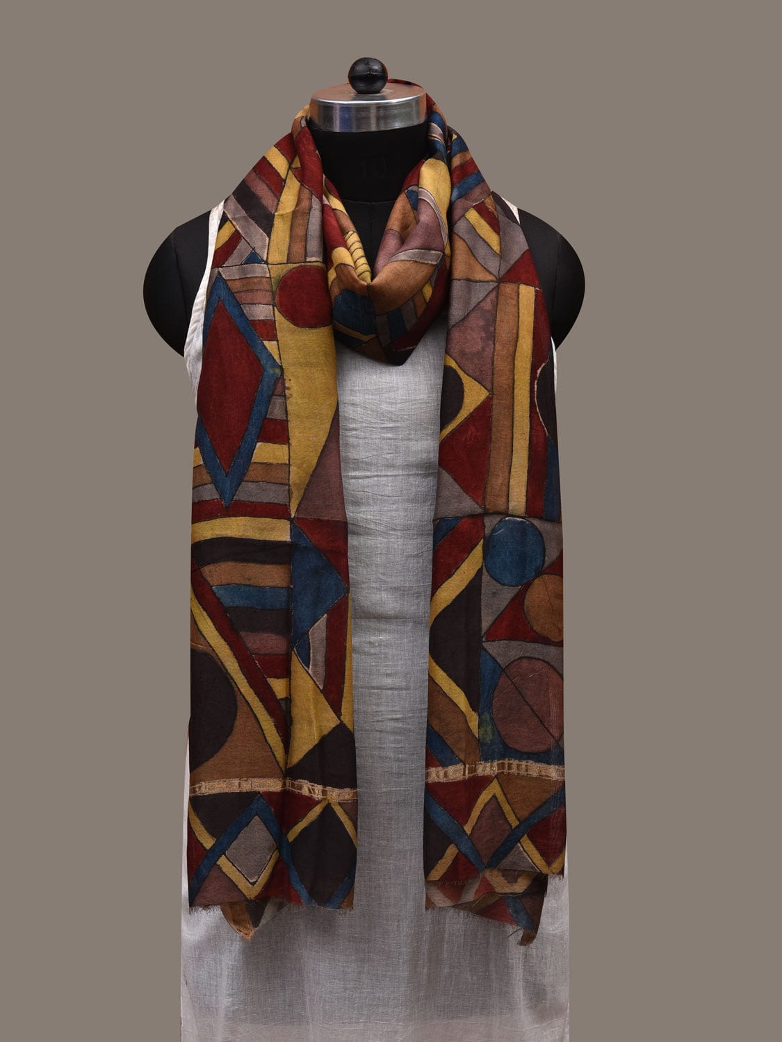 Multicolor Kalamkari Hand Painted Cotton Silk Handloom Dupatta with Geometric Design ds2795