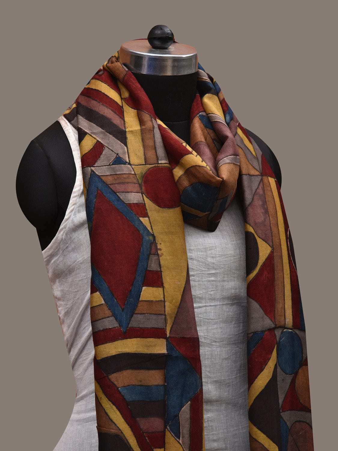 Multicolor Kalamkari Hand Painted Cotton Silk Handloom Dupatta with Geometric Design ds2795