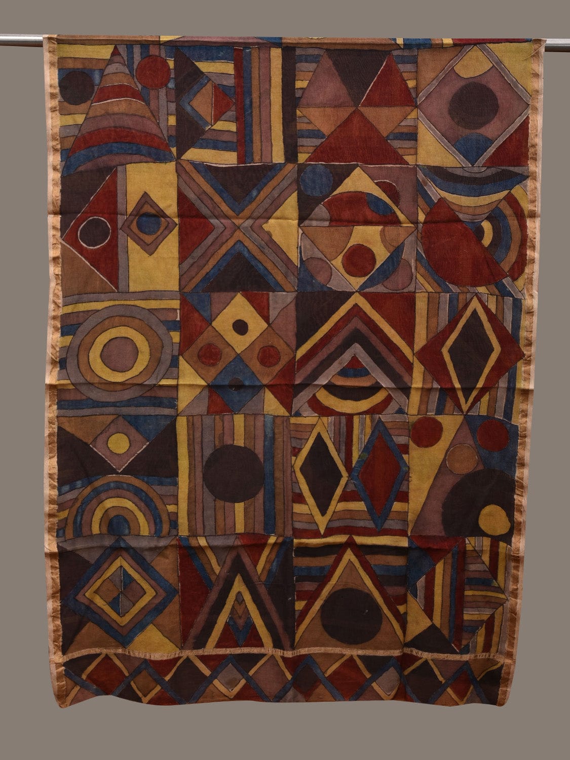 Multicolor Kalamkari Hand Painted Cotton Silk Handloom Dupatta with Geometric Design ds2795