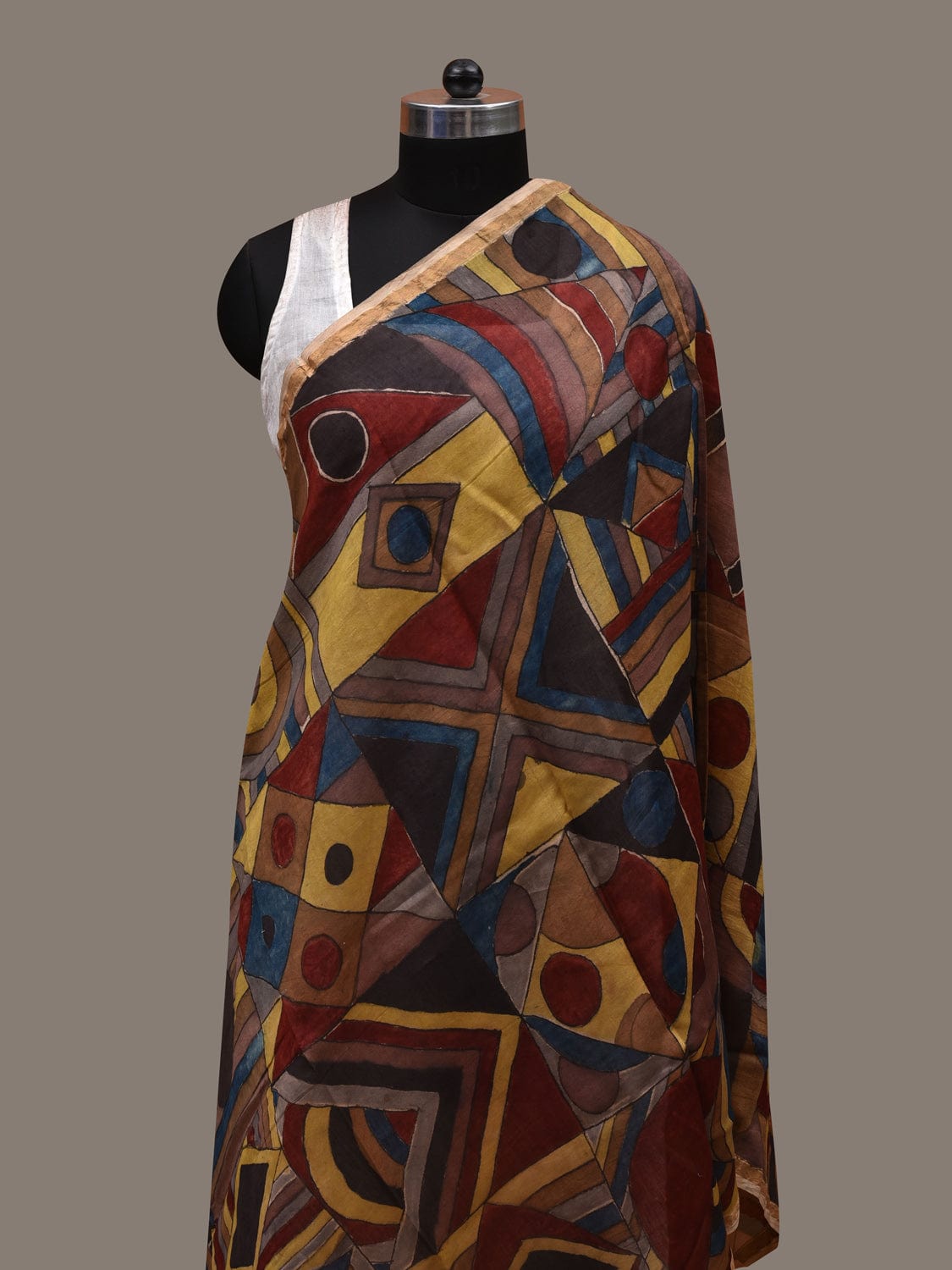 Multicolor Kalamkari Hand Painted Cotton Silk Handloom Dupatta with Geometric Design ds2795