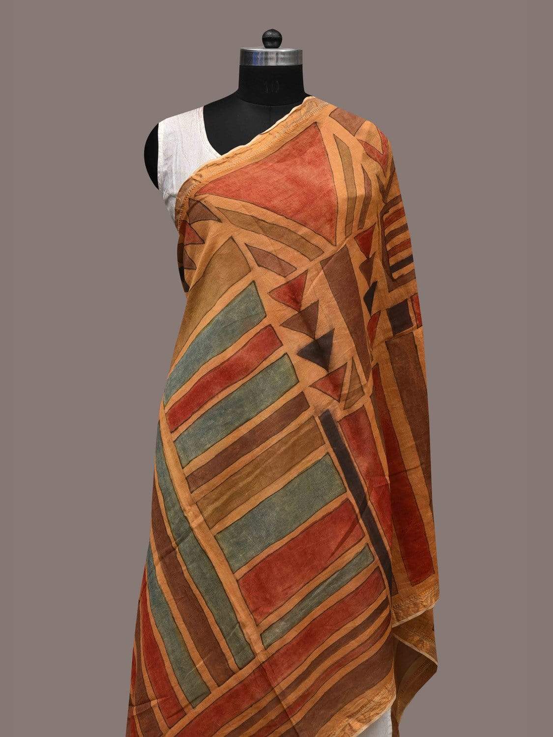 Multicolor Kalamkari Hand Painted Cotton Silk Handloom Dupatta with Geometrical Design ds2354