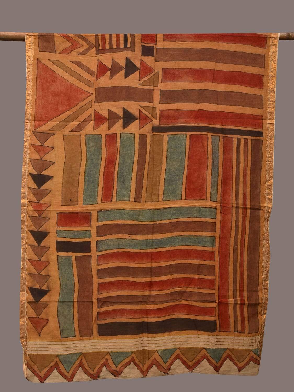 Multicolor Kalamkari Hand Painted Cotton Silk Handloom Dupatta with Geometrical Design ds2354