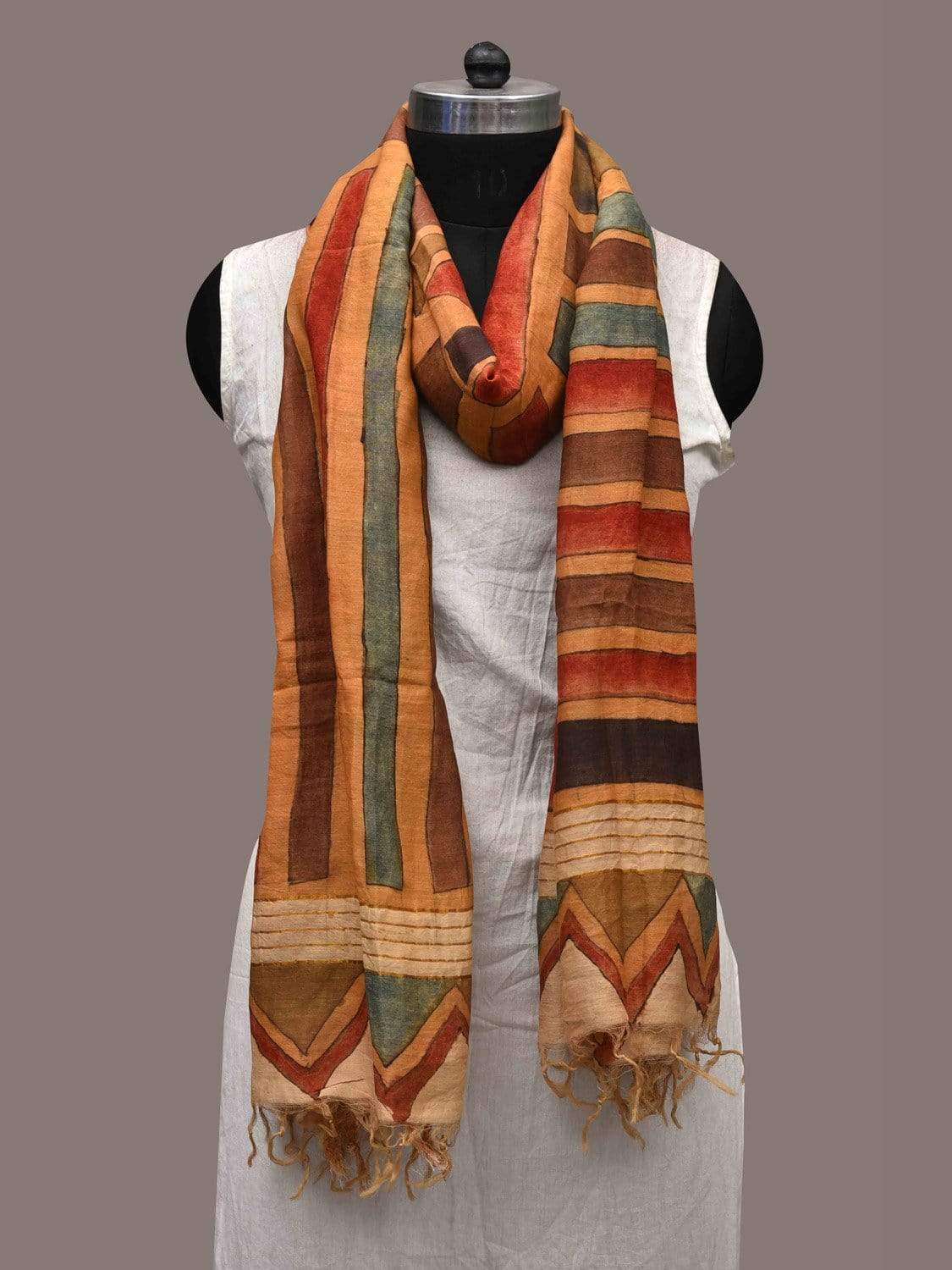 Multicolor Kalamkari Hand Painted Cotton Silk Handloom Dupatta with Geometrical Design ds2354