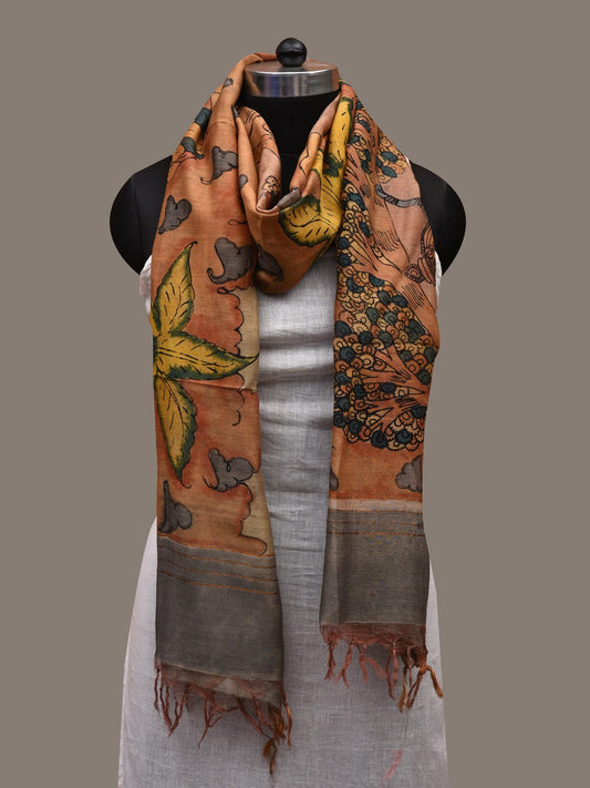 Multicolor Kalamkari Hand Painted Cotton Silk Handloom Dupatta with Krishna Design ds2701
