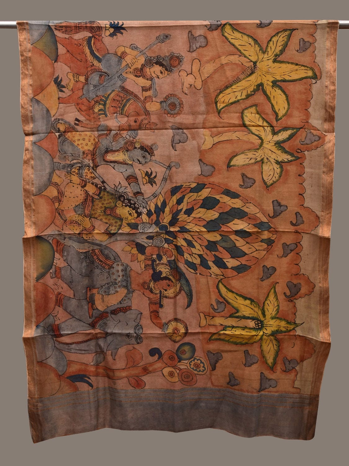 Multicolor Kalamkari Hand Painted Cotton Silk Handloom Dupatta with Krishna Design ds2701